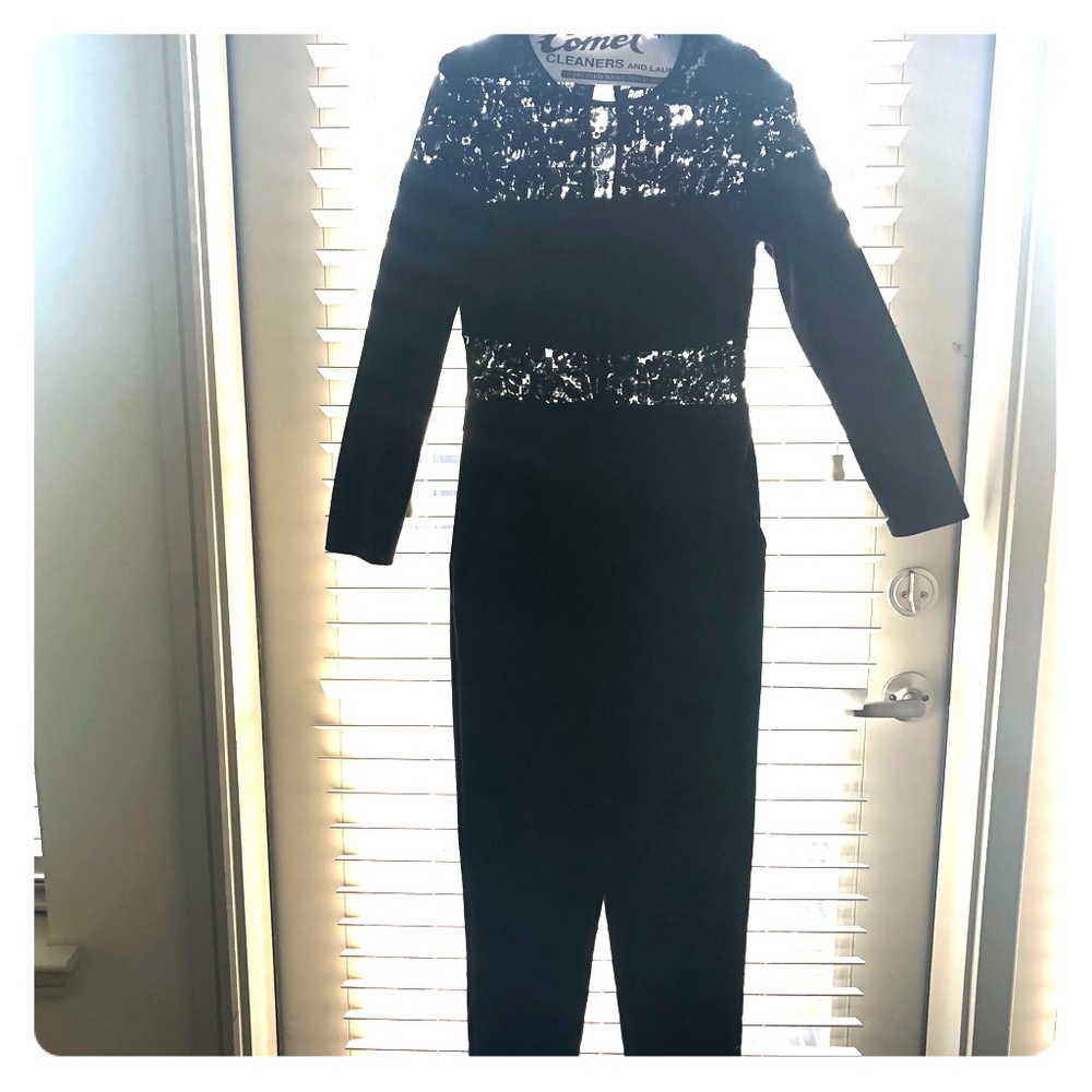 Black jumpsuit with lace details for formal events
